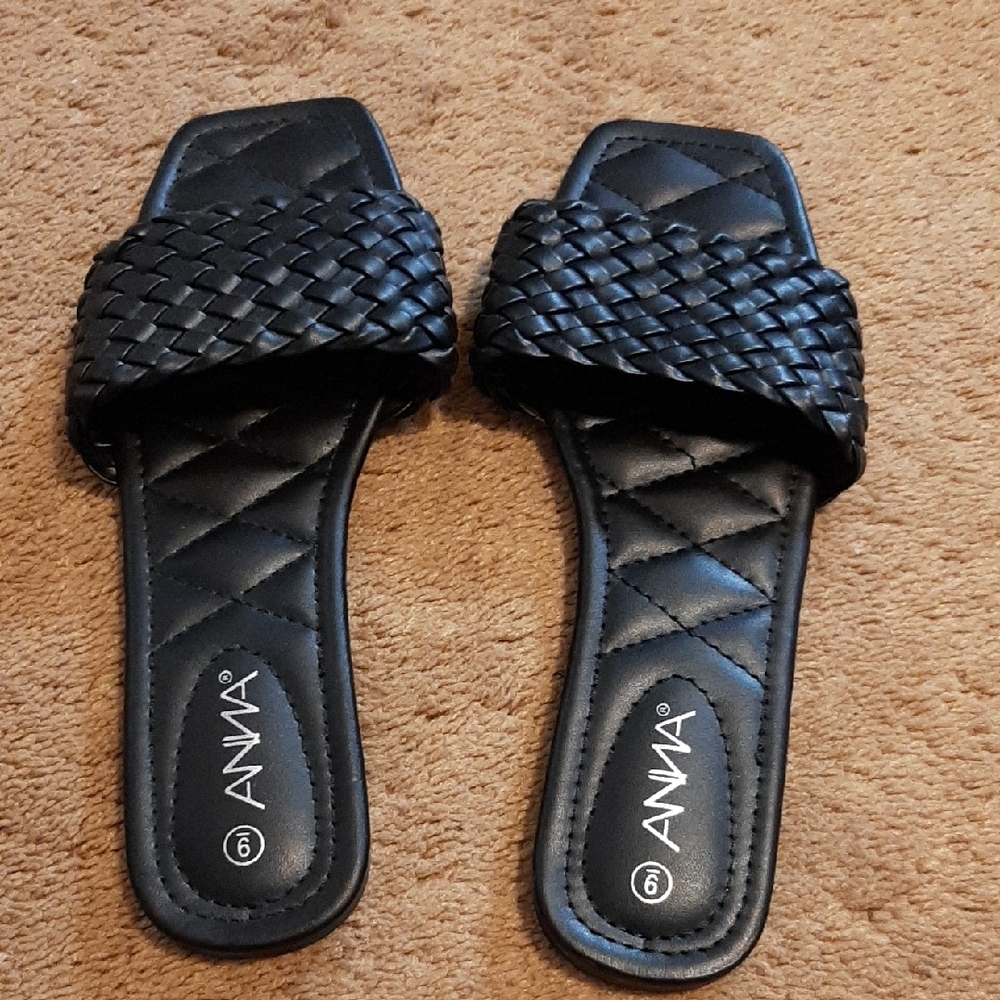 Anna Black Braided Flat Sandals